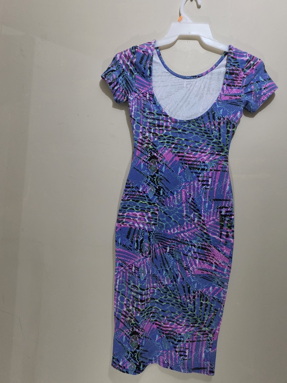 WAYF XS Bodycon Midi Dress Purple Pink Abstract Y2K Stretch Made USA - Picture 8 of 8
